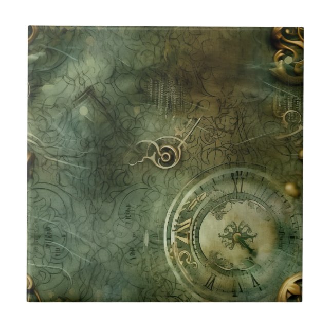 Klassisk Steampunk Urverks Smaragdgrön Kakelplatta (Framsidan)