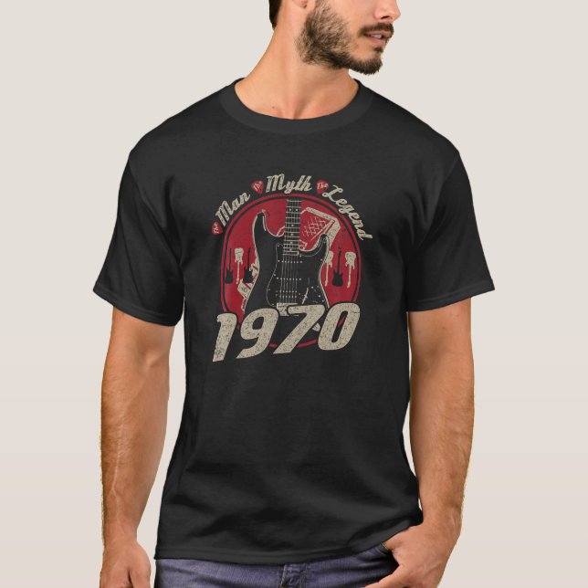 Klassisk Sten 50:e födelsedag 1970: Guitar The Man T Shirt (Framsida)