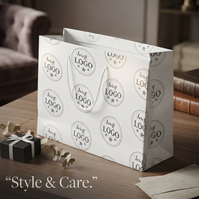 Klassisk stor presentpåse i vitt med anpassad logo (Classic White Large Gift Bag with Custom Logo)