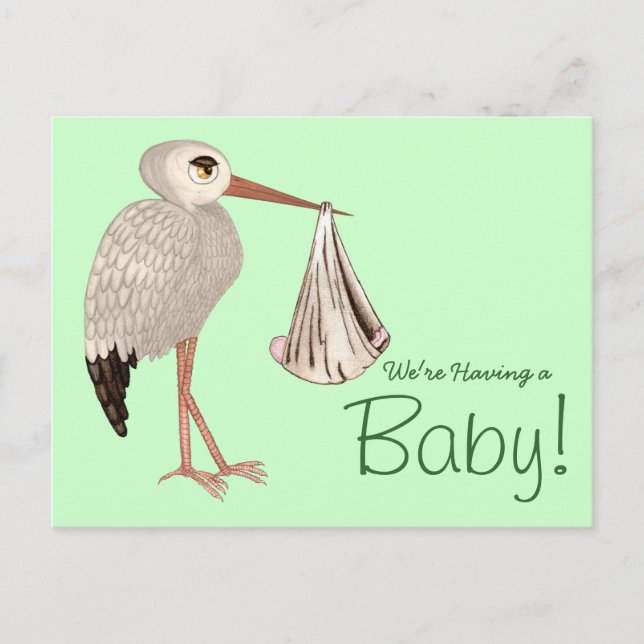 Klassisk stork (Neutralt) 1 (babyskal) Inbjudan Vykort (Framsida)