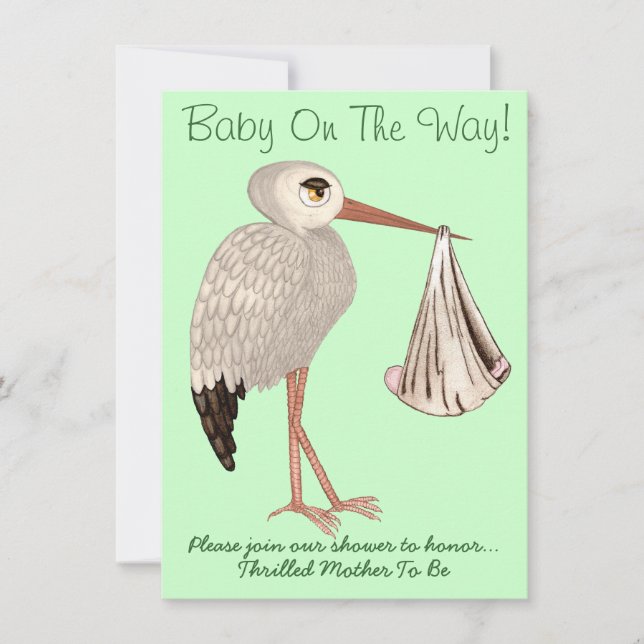 Klassisk stork (Neutralt) 1 (babyskal) Inbjudningar (Framsida)