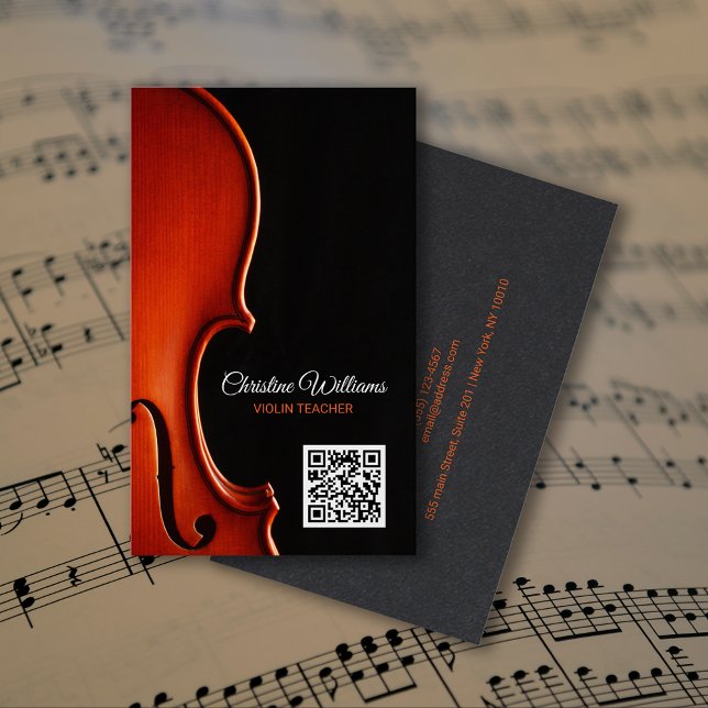 Klassisk strängmusiklärare Professionell QRkod Visitkort (Classical String Music Teacher Professional QRcode Business Card)