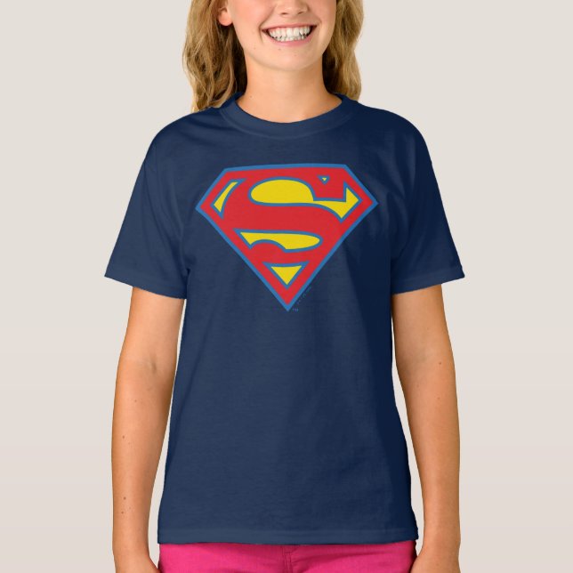 Klassisk supergirl-Logotyp med blå kontur T Shirt (Framsida)