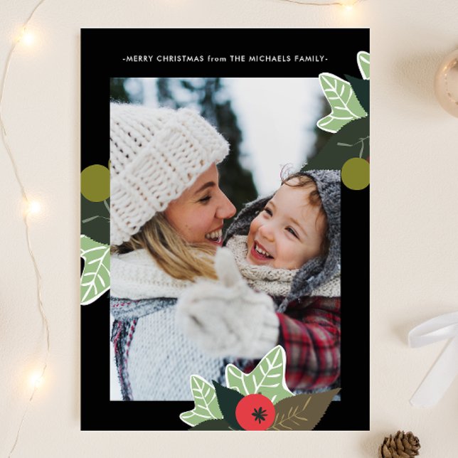 Klassisk svart, botaniskt Ram två fotojul Julkort (Skapare uppladdad)