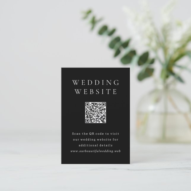 Klassisk Svart Enkel QR-kod Bröllop Tilläggskort (Stående Fram)