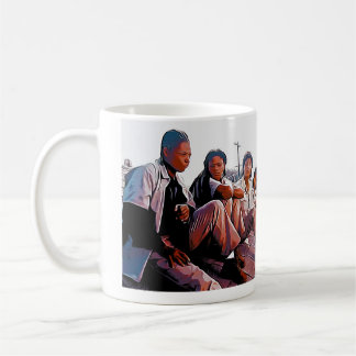 Klassisk svart filmkonst inspirerad av 90-talet kaffemugg