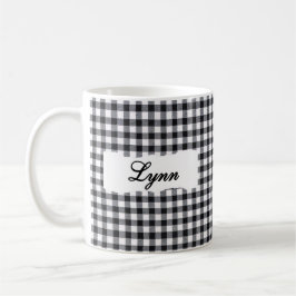 Klassisk svart gingham-personlig namn kaffemugg