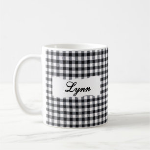 Klassisk svart gingham-personlig namn kaffemugg