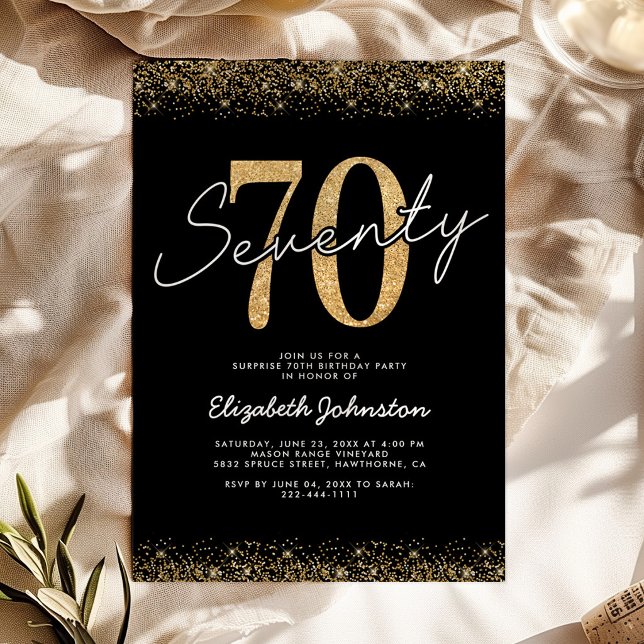 Klassisk svart guld 70-års födelsedagsinbjudan inbjudningar (Skapare uppladdad)