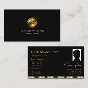 Klassisk svart Guld med Logotyp och foto-Chic Visitkort