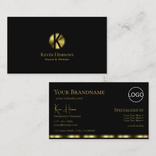 Klassisk svart Guld med Monogram och Logotyp Visitkort