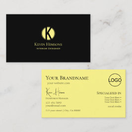 Klassisk svart Gult med Monogram och Logotyp Visitkort