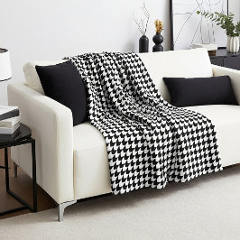 Klassisk svart houndstooth mönster fleecefilt