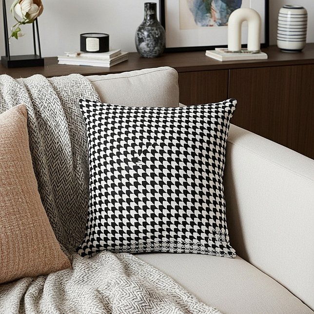 Klassisk svart houndstooth mönster kudde (Skapare uppladdad)
