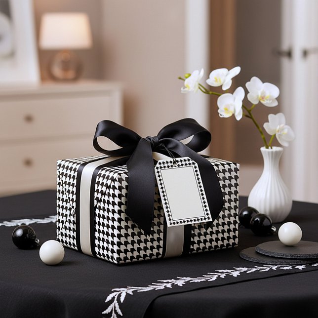 Klassisk svart houndstooth mönster presentpapper (Skapare uppladdad)