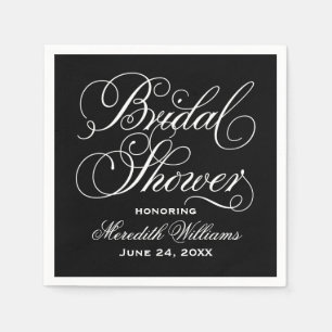 Klassisk svart kalligrafi bröllop brud shower pappersservett