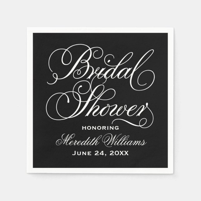 Klassisk svart kalligrafi bröllop brud shower pappersservett (Framsidan)