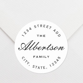 Klassisk svart kalligrafi familjenamn adress runt klistermärke