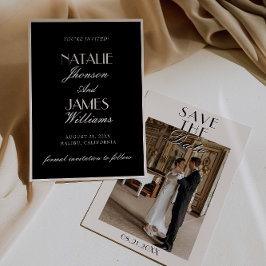 Klassisk Svart Kräm Old Money Foto Bröllop Spara Datumet