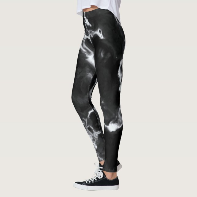 Klassisk svart marble grått-vit anpassningsbar-dyk leggings (Vänster)