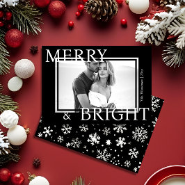Klassisk svart Merry & Bright Djärv Snöflinga Foto Julkort