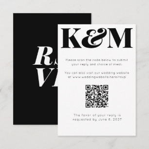Klassisk svart monogram QR-kodsOnline Bröllop OSA Kort