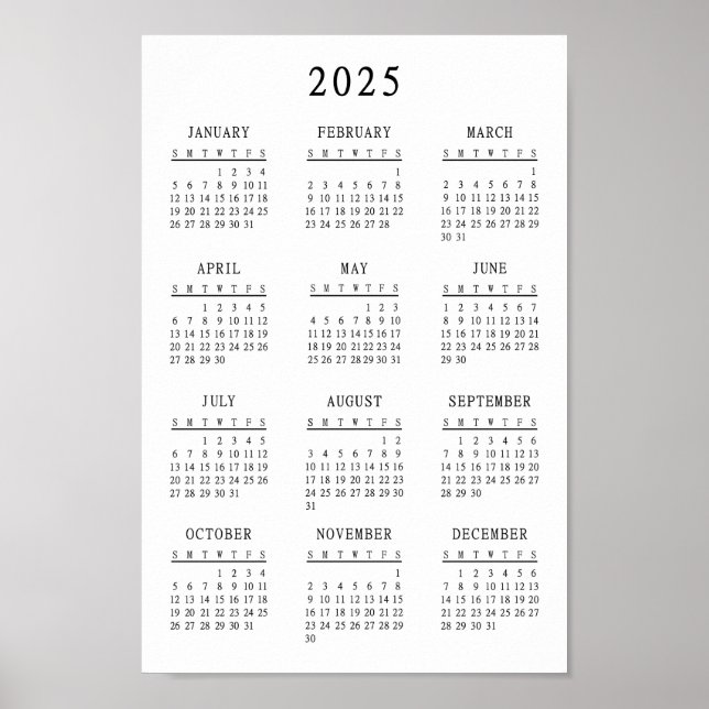 Klassisk svart och vit 2025 enkel, enkel, grundläg poster (Framsidan)