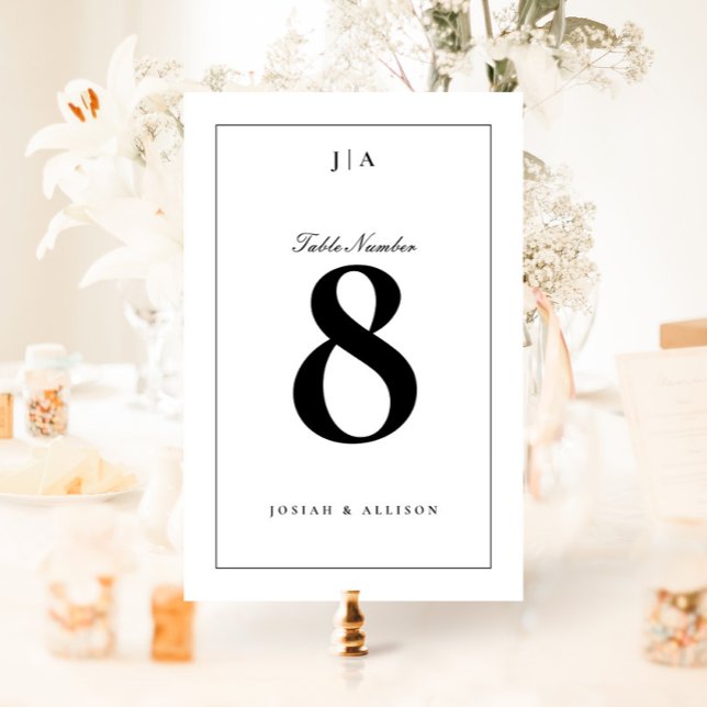 Klassisk svart och vit Bröllop Bordsnummer (Elegant black and white wedding monogram table numbers.)