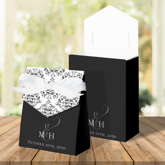 Klassisk svart och vit Bröllop-skripttyp Presentaskar (Elegant wedding calligraphy script monogram favor box black and white )