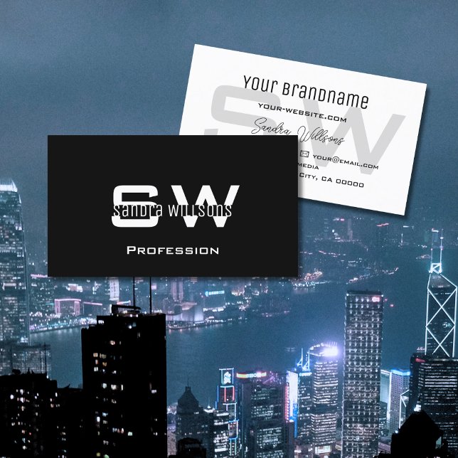 Klassisk svart och vit Chic med Monogram enkel Visitkort (Skapare uppladdad)