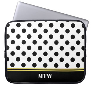 Klassisk svart och vit dot Mönster och Monogram Laptop Fodral