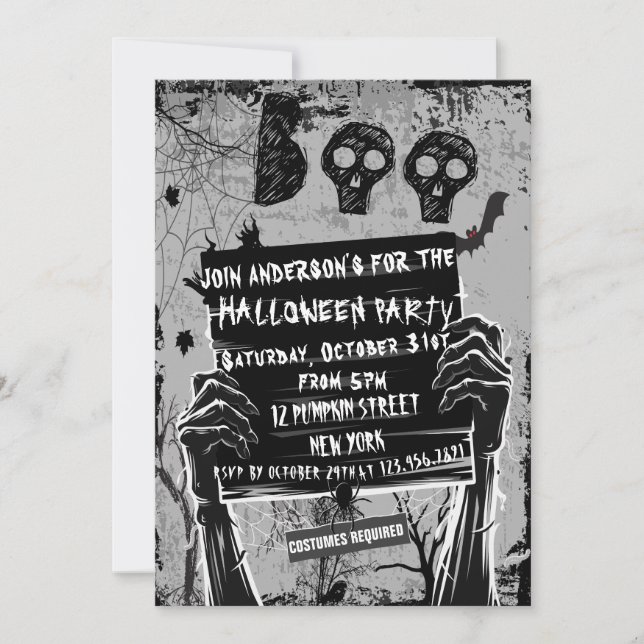Klassisk svart och vit Halloween fest Inbjudningar (Framsida)