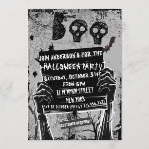 Klassisk svart och vit Halloween fest Inbjudningar