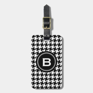 Klassisk svart och vit houndstooth med monogram bagagebricka
