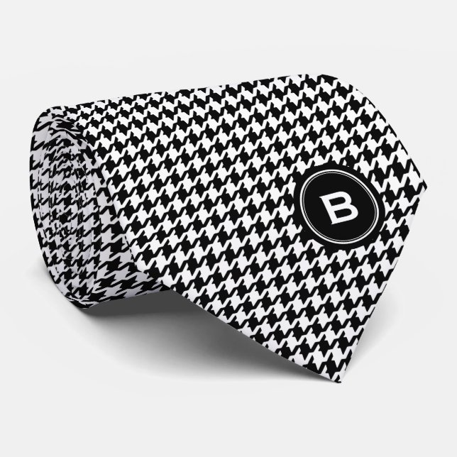 Klassisk svart och vit houndstooth med monogram slips (Rullad)