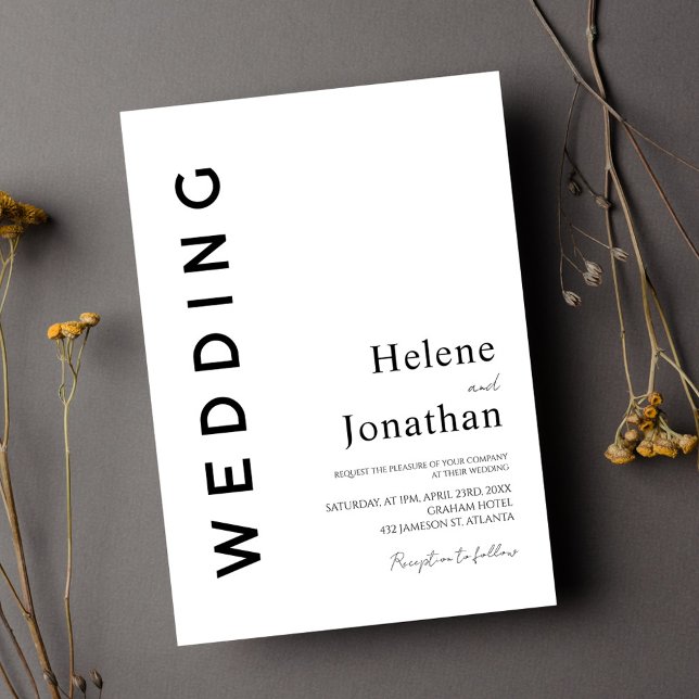 Klassisk, svart och vit, minimalistisk Elegant brö Inbjudningar (Classic Black And White Minimalist Elegant Wedding Invitation)