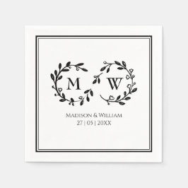 Klassisk svart och vit modern Bröllop Pappersservett