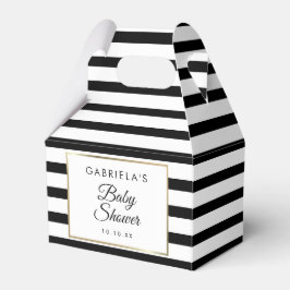 Klassisk svart och vit randig guld baby shower presentaskar