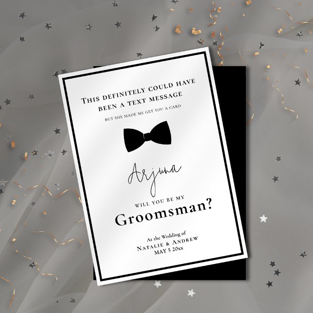Klassisk svart och vit smoking Rolig bröllopsgäst Inbjudningar (Classic Black & White Tuxedo Funny Groomsman Invitation)