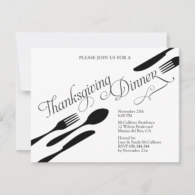 Klassisk svart och vit Thanksgiving, Middag Party Inbjudningar (Framsida)