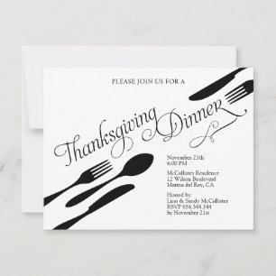 Klassisk svart och vit Thanksgiving, Middag Party Inbjudningar