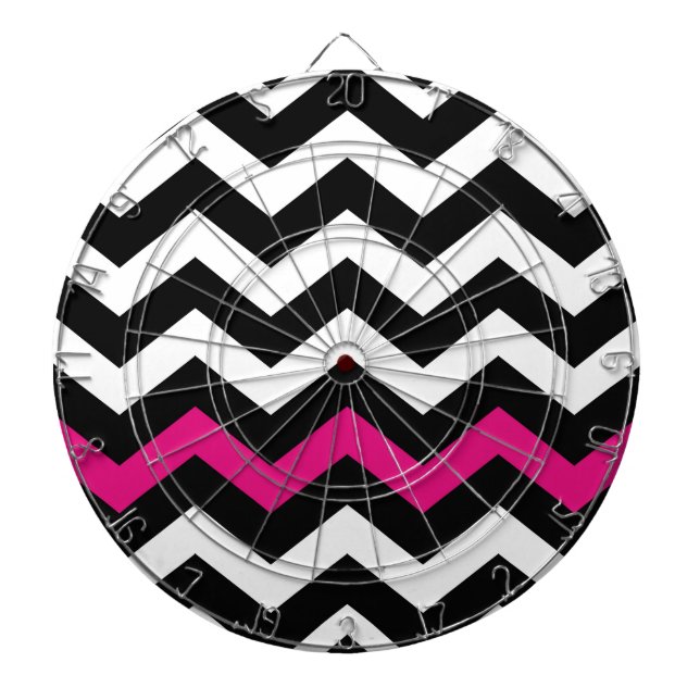 Klassisk svart och vit Zigzag med Shock rosa Piltavla (Framsidan)