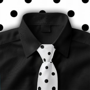 Klassisk svart Polka Dot Mönster på vit sida Slips