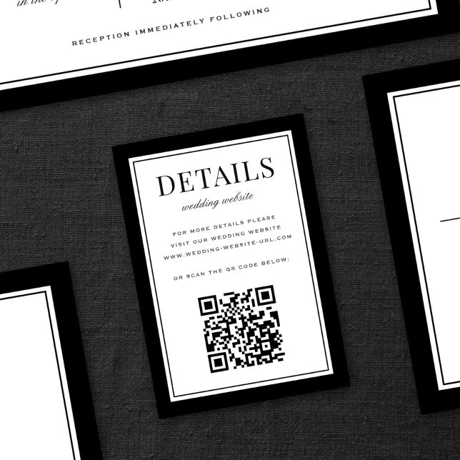 Klassisk svart ram Bröllopsdetaljer QR-kod Tilläggskort (Skapare uppladdad)