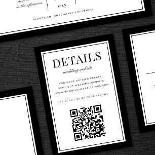 Klassisk svart ram Bröllopsdetaljer QR-kod Tilläggskort