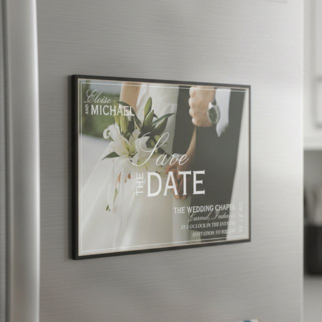 Klassisk svart redaktionell fotobild Spara datumet (Invite guests to your formal affair with this Classic Black Editorial Photo Save the Date Card!)
