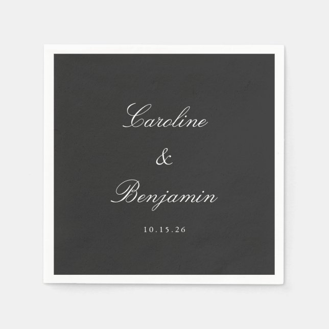 Klassisk svart script elegant anpassad vigsel namn pappersservett (Framsidan)