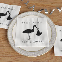 Klassisk svart stork Baby Shower White Napkins