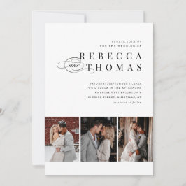 Klassisk svart-vit 3-foto bröllopsinbjudan  inbjudningar