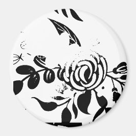 Klassisk svart & vit bleknad blomster 3" magnet